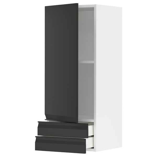METOD / MAXIMERA wall cabinet with door/2 drawers, white/Upplöv matt anthracite, 40x100 cm