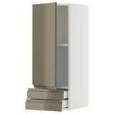 METOD / MAXIMERA wall cabinet with door/2 drawers, white/Voxtorp high-gloss dark grey-brown, 40x100 cm