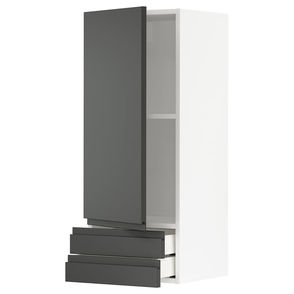 METOD / MAXIMERA wall cabinet with door/2 drawers, white/Voxtorp dark grey, 40x100 cm