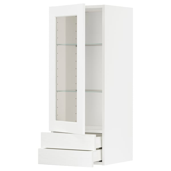 METOD / MAXIMERA wall cabinet w glass door/2 drawers, white Enköping/white wood effect, 40x100 cm