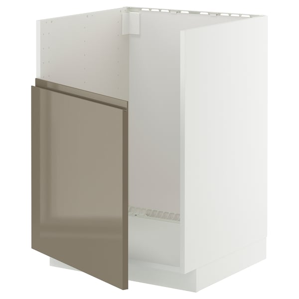METOD base cab f TALLSJÖN sink, white/Voxtorp high-gloss dark grey-brown, 60x60 cm