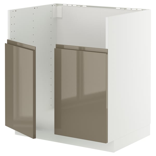 METOD base cab f TALLSJÖN sink, white/Voxtorp high-gloss dark grey-brown, 80x60 cm