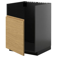 METOD base cab f TALLSJÖN sink, black-grey/Voxtorp oak effect, 60x60 cm