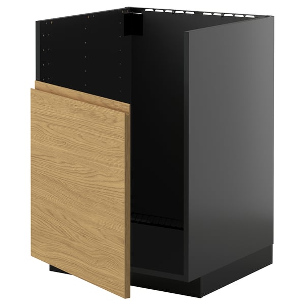 METOD base cab f TALLSJÖN sink, black-grey/Voxtorp oak effect, 60x60 cm