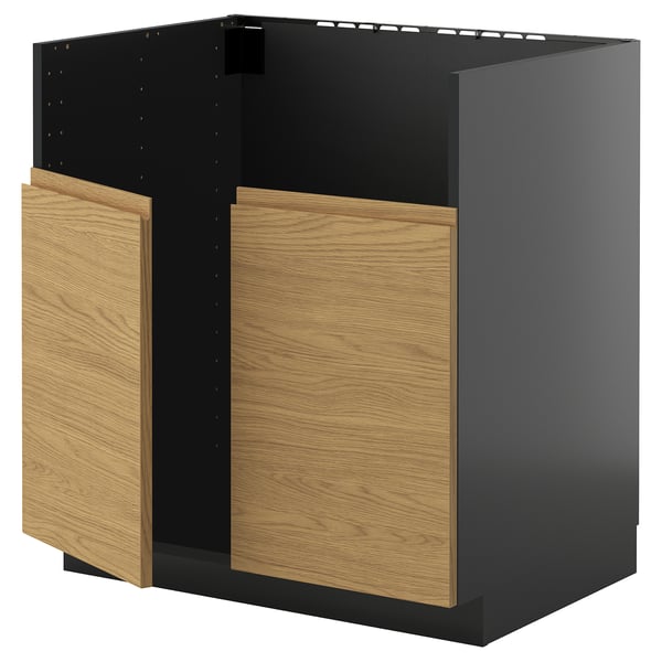 METOD base cab f TALLSJÖN sink, black-grey/Voxtorp oak effect, 80x60 cm