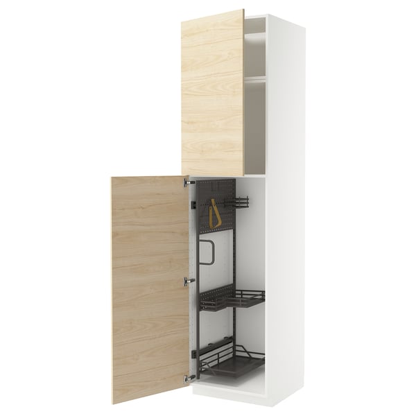 METOD high cabinet with cleaning interior, white/Askersund light ash effect, 60x60x240 cm