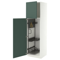 METOD high cabinet with cleaning interior, white/Aspudden dark grey-green, 60.0x200.0x60.0 cm