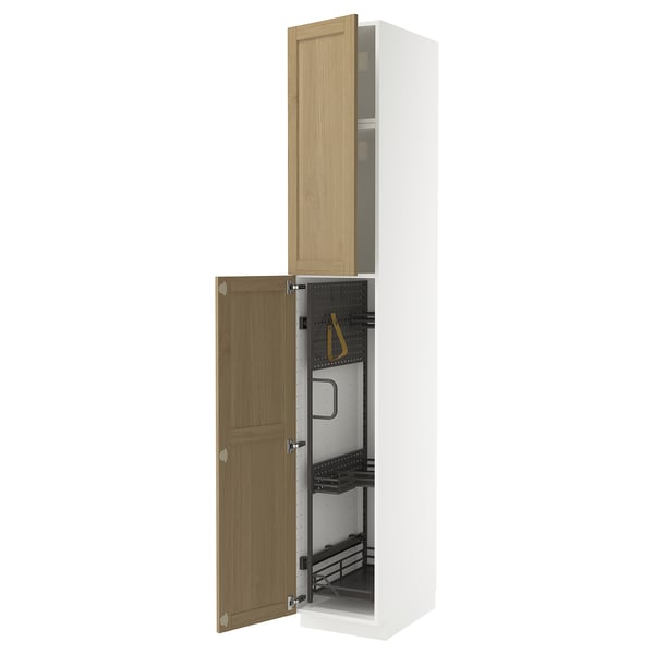 METOD high cabinet with cleaning interior, white/Forsbacka oak, 40x60x240 cm