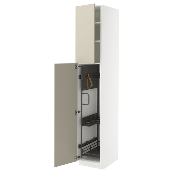METOD high cabinet with cleaning interior, white/Havstorp beige, 40x60x220 cm