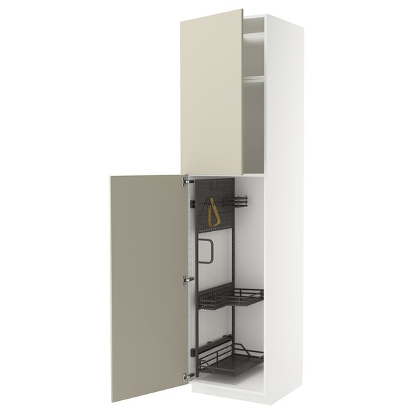 METOD high cabinet with cleaning interior, white/Havstorp beige, 60x60x240 cm