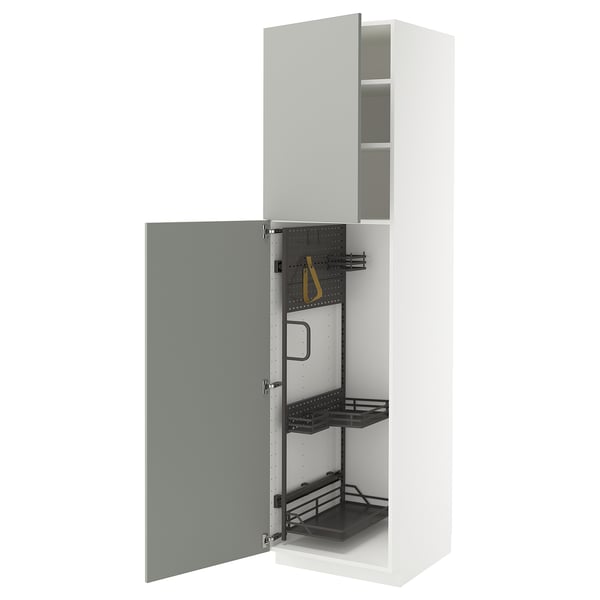 METOD high cabinet with cleaning interior, white/Havstorp light grey, 60x60x220 cm