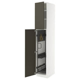 METOD high cabinet with cleaning interior, white/Havstorp brown-beige, 40x60x220 cm