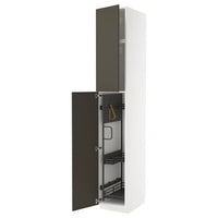 METOD high cabinet with cleaning interior, white/Havstorp brown-beige, 40x60x240 cm