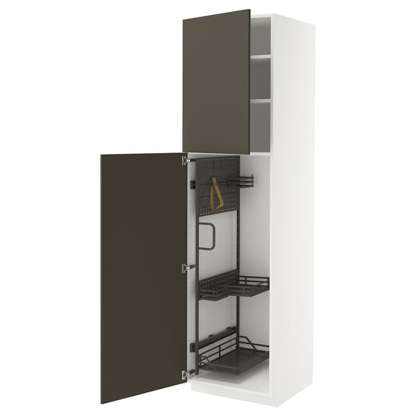 METOD high cabinet with cleaning interior, white/Havstorp brown-beige, 60x60x220 cm