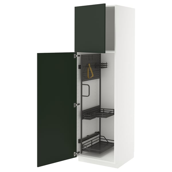 METOD high cabinet with cleaning interior, white/Havstorp deep green, 60x60x200 cm