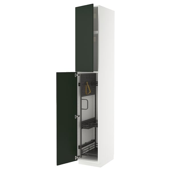 Ikea METOD - Tall cabinet with cleaning accessories, white/Havstorp deep green,40x60x240 cm