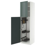 METOD high cabinet with cleaning interior, white/Kallarp high-gloss dark grey-green, 60x60x220 cm