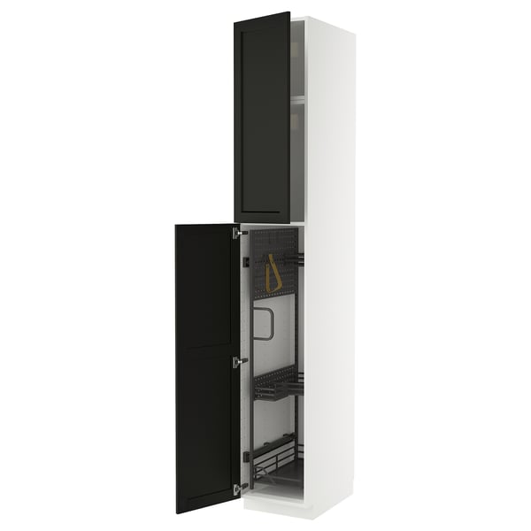 METOD high cabinet with cleaning interior, white/Lerhyttan black stained, 40x60x240 cm