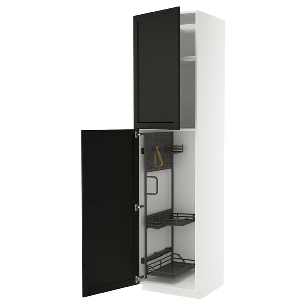 METOD high cabinet with cleaning interior, white/Lerhyttan black stained, 60x60x240 cm
