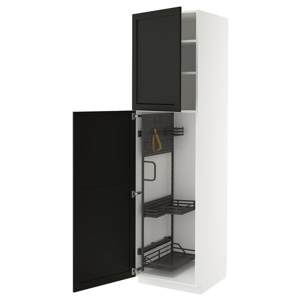 METOD high cabinet with cleaning interior, white/Lerhyttan black stained, 60x60x220 cm