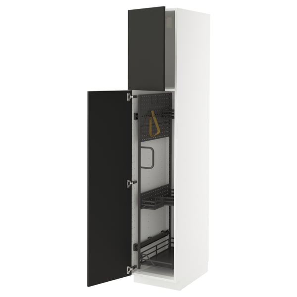 METOD high cabinet with cleaning interior, white/Nickebo matt anthracite, 40x60x200 cm