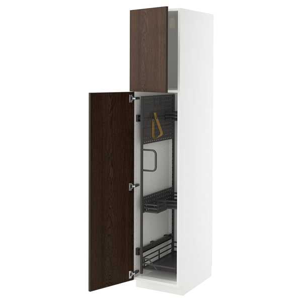 METOD high cabinet with cleaning interior, white/Sinarp brown, 40x60x200 cm