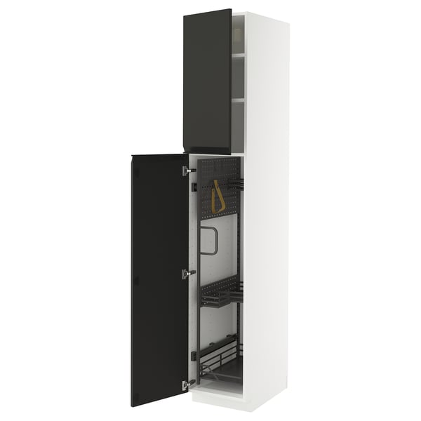 METOD high cabinet with cleaning interior, white/Upplöv matt anthracite, 40x60x220 cm