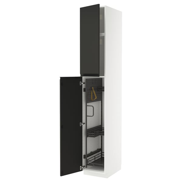 METOD high cabinet with cleaning interior, white/Upplöv matt anthracite, 40x60x240 cm