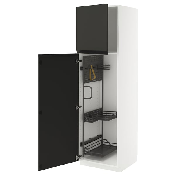 METOD high cabinet with cleaning interior, white/Upplöv matt anthracite, 60x60x200 cm