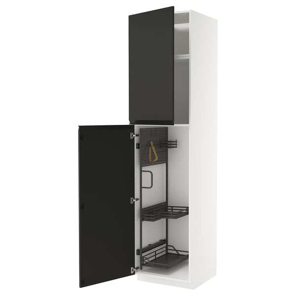 METOD high cabinet with cleaning interior, white/Upplöv matt anthracite, 60x60x240 cm