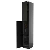 METOD high cabinet with cleaning interior, black-grey/Lerhyttan black stained, 40x60x240 cm
