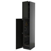 METOD high cabinet with cleaning interior, black-grey/Lerhyttan black stained, 40x60x220 cm