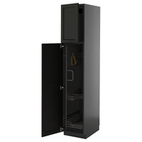 METOD high cabinet with cleaning interior, black-grey/Lerhyttan black stained, 40x60x200 cm