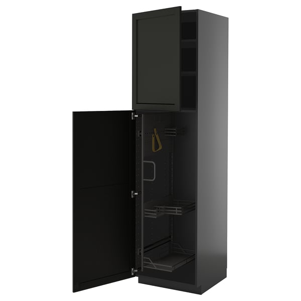 METOD high cabinet with cleaning interior, black-grey/Lerhyttan black stained, 60x60x220 cm