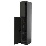 METOD high cabinet with cleaning interior, black-grey/Nickebo matt anthracite, 40x60x220 cm