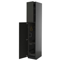 METOD high cabinet with cleaning interior, black-grey/Nickebo matt anthracite, 40x60x220 cm