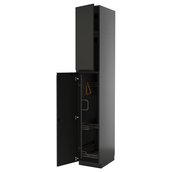 METOD high cabinet with cleaning interior, black-grey/Upplöv matt anthracite, 40x60x240 cm