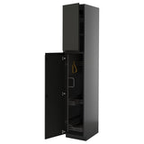 METOD high cabinet with cleaning interior, black-grey/Upplöv matt anthracite, 40x60x220 cm