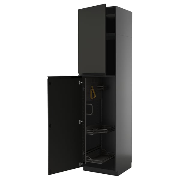 METOD high cabinet with cleaning interior, black-grey/Upplöv matt anthracite, 60x60x240 cm