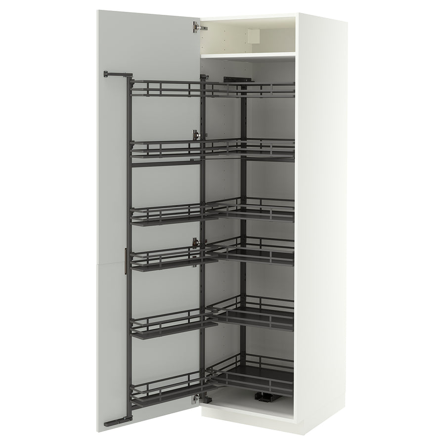 METOD high cabinet with pull-out larder, white/Aspudden light grey, 60x60x200 cm