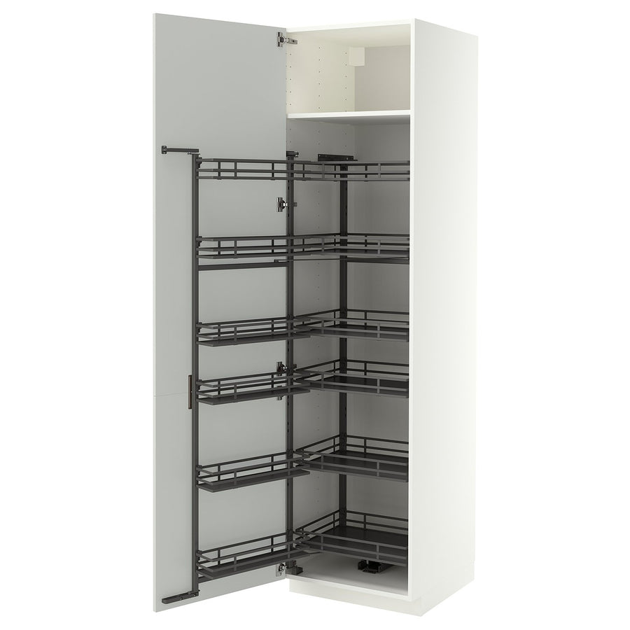 METOD high cabinet with pull-out larder, white/Aspudden light grey, 60.0x220.0x60.0 cm