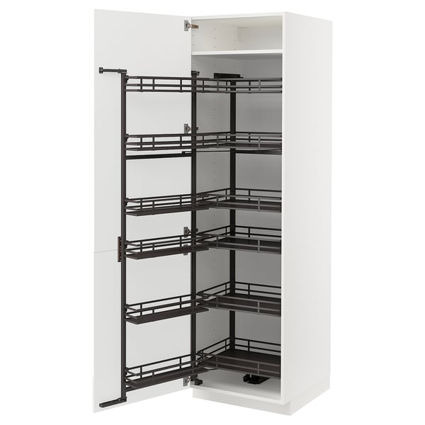 METOD high cabinet with pull-out larder, white/Ringhult light grey, 60x60x200 cm