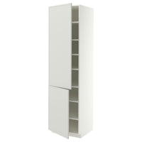 METOD high cabinet with shelves/2 doors, white/Aspudden light grey, 60x60x220 cm