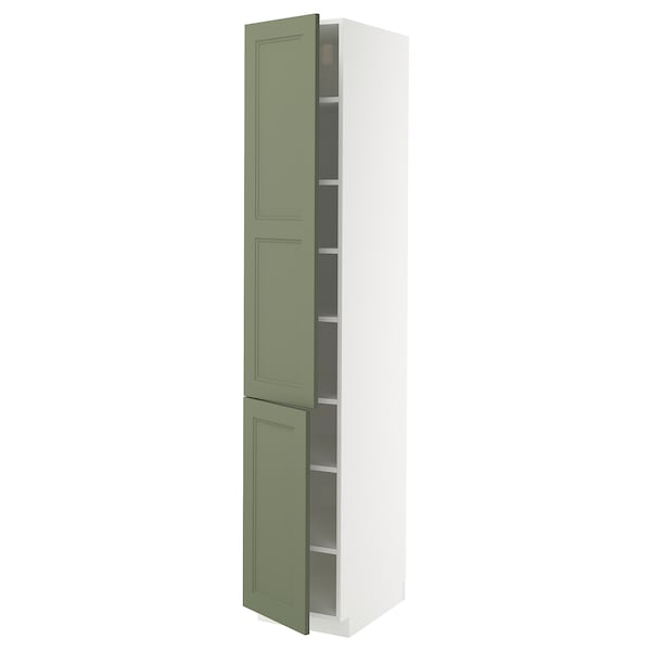 METOD high cabinet with shelves/2 doors, white/Axstad grey-green, 40x60x220 cm