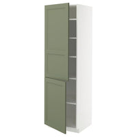 METOD high cabinet with shelves/2 doors, white/Axstad grey-green, 60x60x200 cm