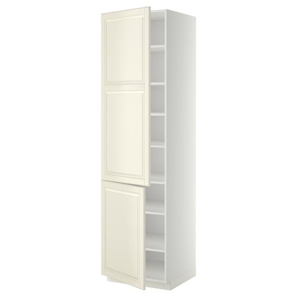 METOD high cabinet with shelves/2 doors, white/Bodbyn off-white, 60x60x220 cm