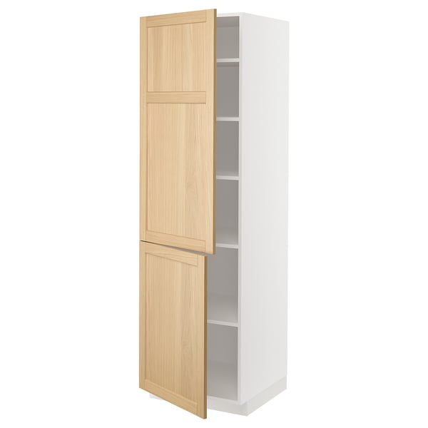 METOD high cabinet with shelves/2 doors, white/Forsbacka oak, 60x60x200 cm