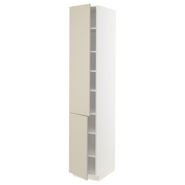 METOD high cabinet with shelves/2 doors, white/Havstorp beige, 40x60x220 cm