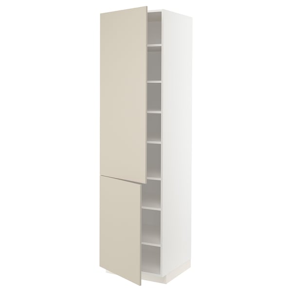 METOD high cabinet with shelves/2 doors, white/Havstorp beige, 60x60x220 cm