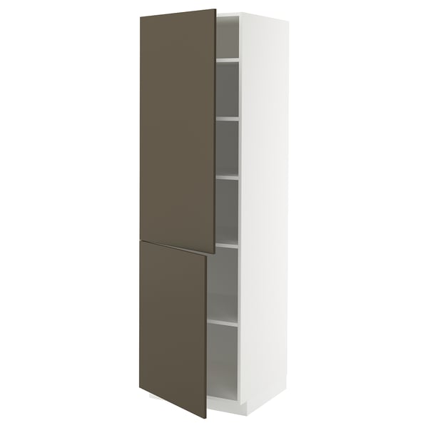 METOD high cabinet with shelves/2 doors, white/Havstorp brown-beige, 60x60x200 cm